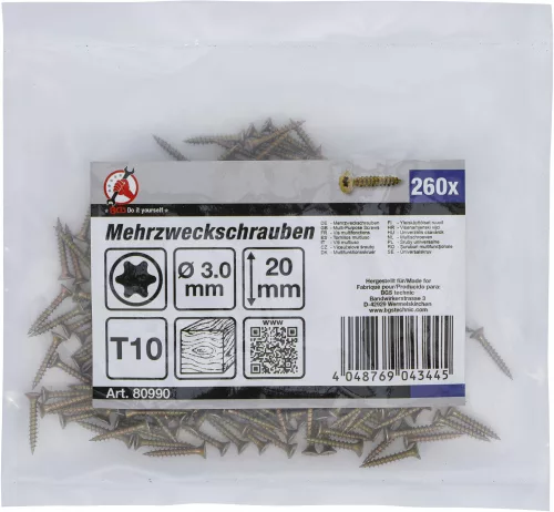 BGS DIY 260 db facsavar, 3.0 x 20 mm, Torx T10 fejjel (BGS 80990)