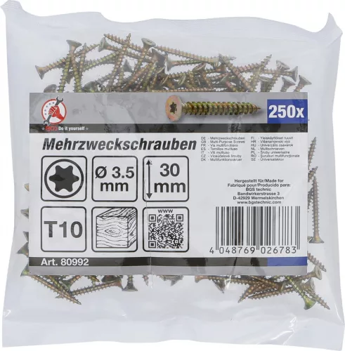 BGS DIY 250 db facsavar, 3.5 x 30 mm, Torx T10 fejjel (BGS 80992)