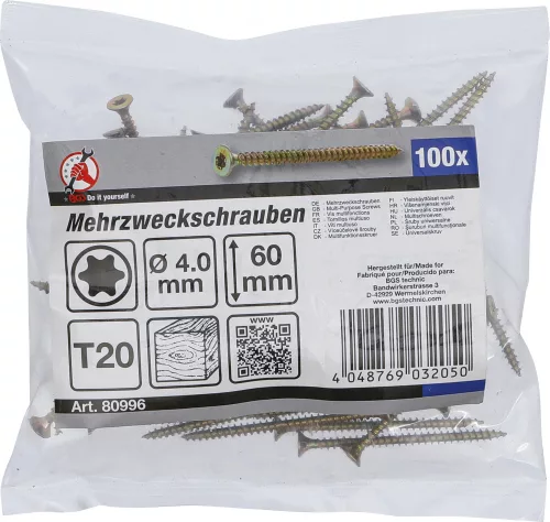 BGS DIY 100 db facsavar, 4.0 x 60 mm, Torx T20 fejjel (BGS 80996)
