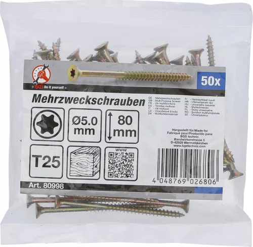 BGS DIY 50 db facsavar, 5.0 x 80 mm, Torx T25 fejjel (BGS 80998)