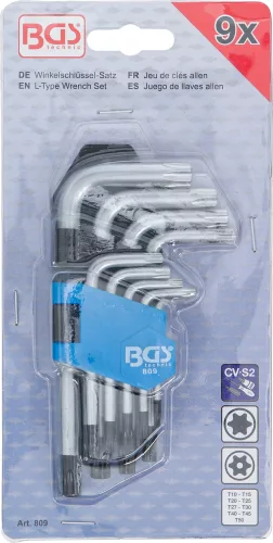 BGS technic 9 részes biztonsági Torx kulcs készlet, fúrt, T10-T50 (BGS 809)
