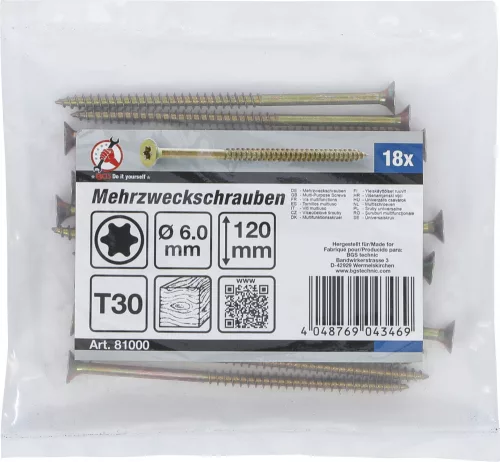 BGS DIY 18 db facsavar, 6.0 x 120 mm, Torx T30 fejjel (BGS 81000)