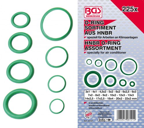 BGS technic O-gyűrű készlet , 225 részes, 3-22mm (BGS 8121)