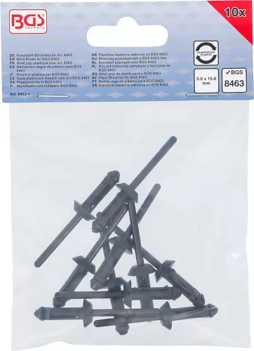 BGS technic 10 darab műanyag szegecs, 5.0 x 15.8 mm, a BGS 8463 műanyag szegecselő készlethez (BGS 8463-1)