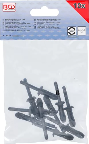 BGS technic 10 darab műanyag szegecs, 6.6 x 17.2 mm, a BGS 8463 műanyag szegecselő készlethez (BGS 8463-3)