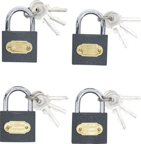 BGS DIY 4 részes L-es méretű, 35mm-es lakat készlet, ugyanazzal a kulccsal nyílnak (BGS 85164)