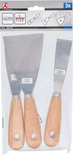 BGS DIY Spakli készlet fa markolattal, 30 / 50 / 80 mm, 3 darabos (85218)
