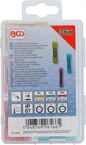 BGS technic Forrasztható összekötő készlet, zsugorhüvellyel, 36 darabos (BGS 85221)