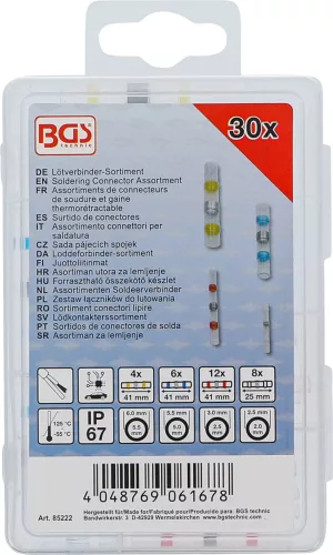 BGS technic Forrasztható összekötő készlet, zsugorhüvellyel, 30 darabos (BGS 85222)