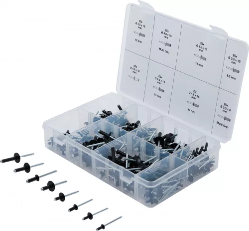 BGS technic Popszegecs készlet, Aluminium, 3,2-4,8 mm, 200 darabos (BGS 85224)