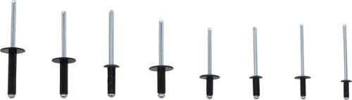 BGS technic Popszegecs készlet fekete alumínium vakszegecsekkel, 3,2–4,8 mm, 200 részes (BGS 85224)