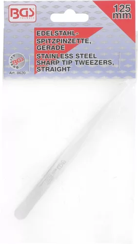 BGS technic Rozsdamentes acél hegyes csipesz, egyenes, 125 mm (BGS 8620)