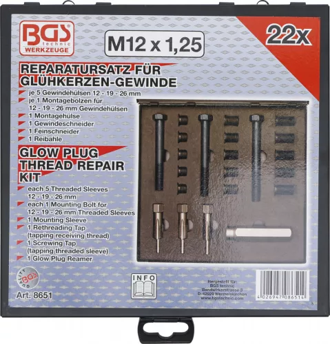 BGS technic Izzítógyertya menet javító készlet, M12x1.25 (BGS 8651)