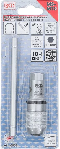 BGS technic Racsnis menetfúró hajtókar, irányváltós, M3–M10, 3/8" racsnival is használható (BGS 8652)