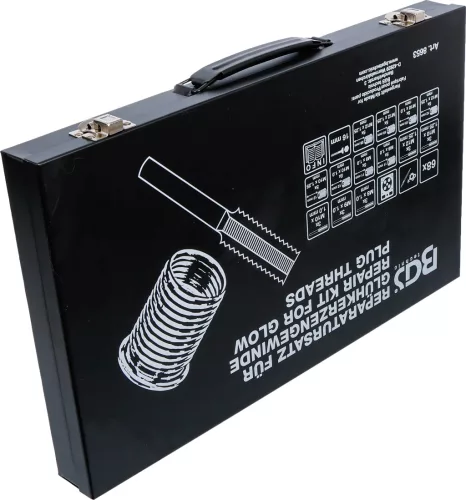 BGS technic Izzítógyertya menetjavító készlet M8–M12 menetekhez, 40 javítópersellyel, 60 részes (BGS 8653)