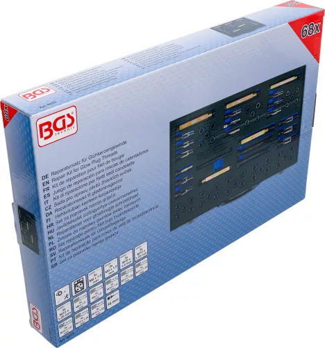 BGS technic Izzítógyertya menetjavító készlet M8–M12 menetekhez, 40 javítópersellyel, 60 részes (BGS 8653)