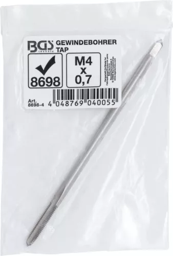 BGS technic Menetfúró szár, M4 x 0.7 x 100 mm hosszú, a BGS 8698 törött izzítógyertya eltávolító készletből (BGS 8698-4)
