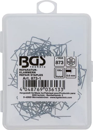 BGS technic U-alakú műanyagelem tűzőkapocs, 0.6mm, 100 darab, BGS 873 műanyag javító készlethez (BGS 873-1)