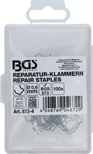 BGS technic Műanyagelem tűzőkapocs készlet | L alakú | Ø 0,6 mm | 100 darabos | a BGS 873 Műanyag javító szetthez (BGS 873-4)