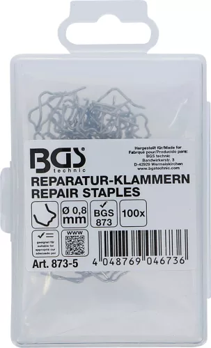 BGS technic Műanyagelem tűzőkapocs készlet | L alakú | Ø 0,8 mm | 100 darabos | a BGS 873 Műanyag javító szetthez (BGS 873-5)