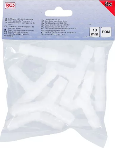 BGS technic 8 darabos csatlakozó készlet, 10mm belső átmérőjű gumi és műanyag csövekhez (BGS 8790-10)