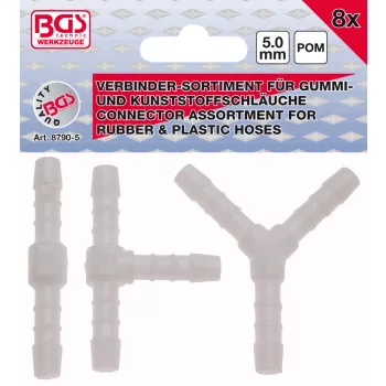   BGS technic 8 darabos csatlakozó készlet, 5mm belső átmérőjű gumi és műanyag csövekhez (BGS 8790-5)