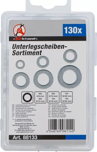 BGS DIY Rugós alátét készlet | Ø 4 - 12 mm (belső átmérő) | 130 darabos (BGS 88133)