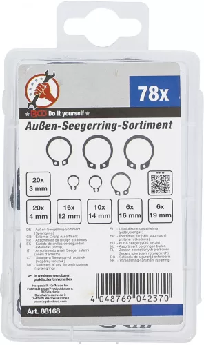 BGS DIY 78 részes külső Seeger gyűrű készlet, Ø 8-19 mm (BGS 88168)