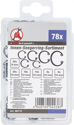BGS DIY 78 részes belső Seeger gyűrű készlet, Ø 8-19 mm (BGS 88170)