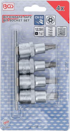BGS technic 4 részes biztonsági Torx bit dugókulcs készlet, fúrt, 1/2", T40-T55 (BGS 8885)