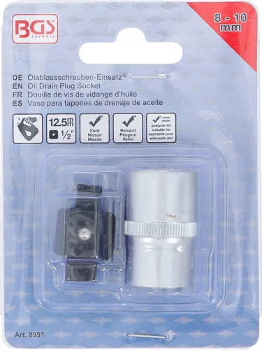 BGS technic Olajleeresztő csavar kulcs, kétoldalas négyszög 8 és 10 mm, 1/2" meghajtással (BGS 8991)