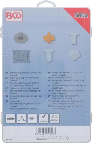 BGS technic 300 részes műanyag rögzítő patent készlet Renault típusokhoz (BGS 9048)