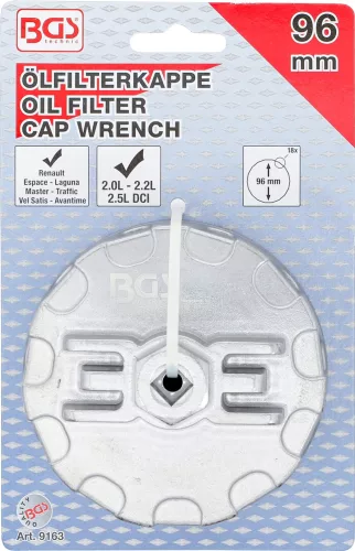 BGS technic Olajszűrő leszedő kupak Renault DCI modellekhez, 96 mm x P18 (BGS 9163)