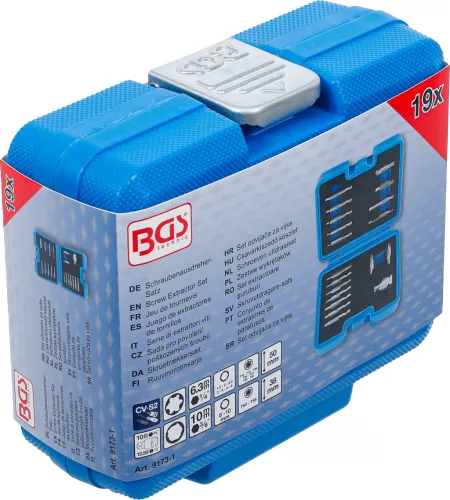 BGS technic Csavarkiszedő készlet | 1,5 - 10 mm belső hatszöghöz / T-profil (Torx) | T10 - T55 | 19 darabos (9173-1)