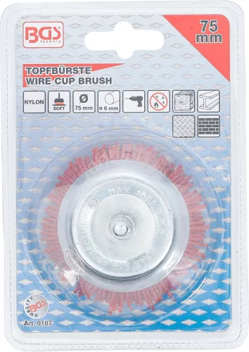 BGS technic Nylon szálas forgókefe, 75 mm-es átmérő, 6 mm-es tengely (BGS 9187)