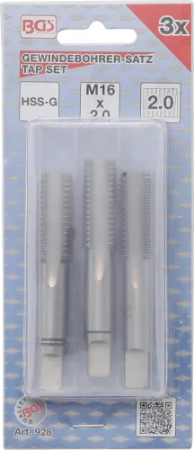 BGS Technic Menetfúró készlet | Elő-, közép- és készrevágó | M16 x 2,0 | 3 darabos (BGS 928)