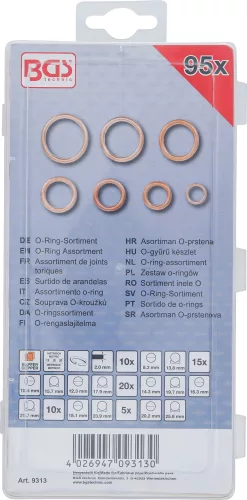 BGS technic 95 réz O-gyűrű készlet, 6-20 mm-es átmérő (BGS 9313)