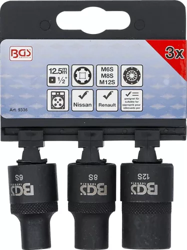 BGS technic 3 részes RIBE dugókulcsfej készlet, M6S, M8S, M12S (BGS 9336)