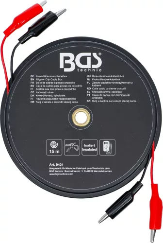 BGS technic Krokodilcsipeszes kábeldob | automata feltekercselés | 15 m (BGS 9401)