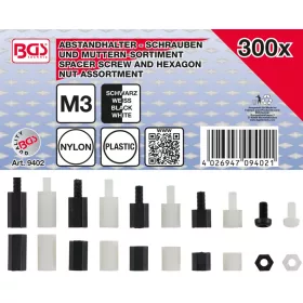   BGS technic Távtartó csavar és hatszögletű csavaranya készlet | nejlon | 300 darabos (BGS 9402)