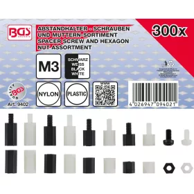   BGS technic Távtartó csavar és hatszögletű csavaranya készlet | nejlon | 300 darabos (BGS 9402)