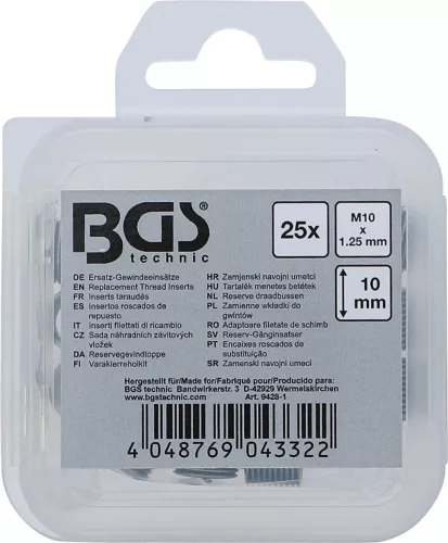 BGS technic 25 részes menetjavító persely készlet, M10X1.25 (BGS 9428-1)
