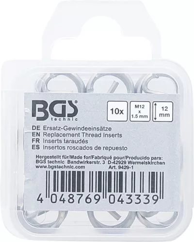 BGS technic 10 részes menetjavító persely készlet, M12X1.5 (BGS 9429-1)