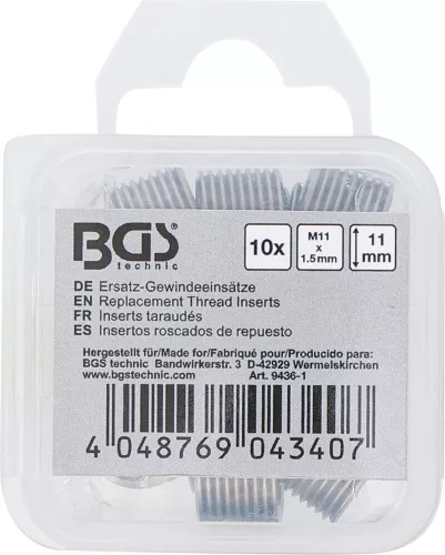 BGS technic 10 részes menetjavító persely készlet, M11X1.5 (BGS 9436-1)