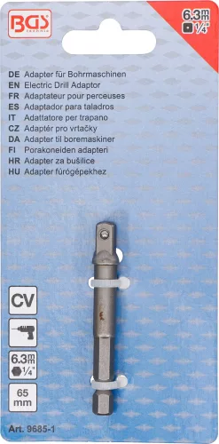BGS technic Adapter fúrógépekhez | külső hatszögletű hajtás 6,3 mm (1/4") / külső négyszögletű hajtószár 6,3 mm (1/4") (BGS 9685-1)