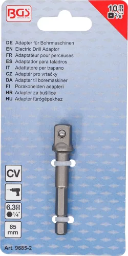 BGS technic Adapter fúrógépekhez | külső hatszögletű hajtás 6,3 mm (1/4") / külső négyszögletű hajtószár 10 mm (3/8") (BGS 9685-2)