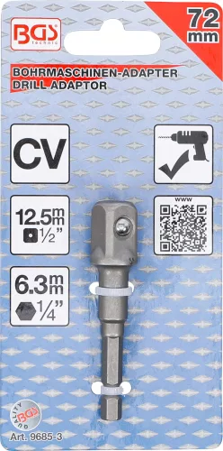BGS technic Adapter fúrógépekhez | külső hatszögletű hajtás 6,3 mm (1/4") / külső négyszögletű hajtószár 12,5 mm (1/2") (BGS 9685-3)