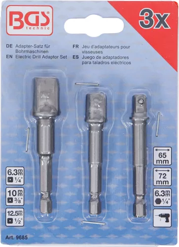 BGS technic Adapterkészlet fúrógépekhez  1/4"-3/8"-1/2", 3 darabos (BGS 9685)