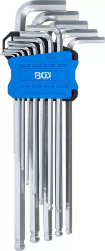 BGS technic Imbuszkulcs készlet gömbfejű, extra hosszú, S2 acél, 1,5–10 mm, 13 részes (BGS 9799)