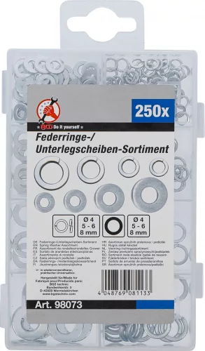 BGS DIY Rugós alátét készlet, Ø 4 - 8 mm, 250 darabos (98073)